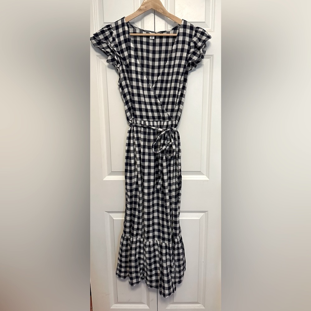 Navy & white checkered midi/maxi dress - Picture 1 of 5